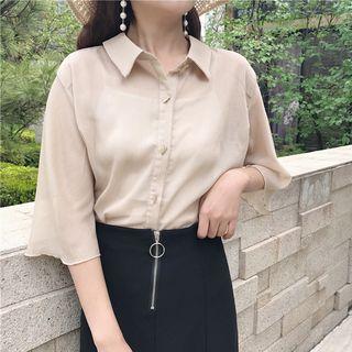 Metal Ring 3/4-sleeve Chiffon Top