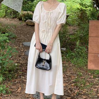 Short-sleeve Plain Square-neck Maxi Dress