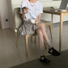 Short-sleeve Heart Print T-shirt / Dotted Mini A-line Skirt