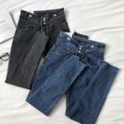Frayed Plain High-waist Cropped Jeans