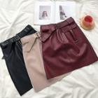 Single-pocket Zipper Leather A-line Skirt