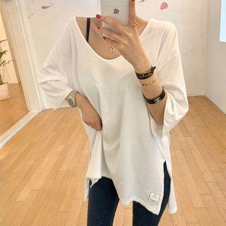 Plain Slit T-shirt White - One Size