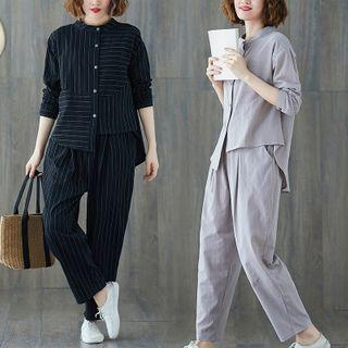 Set : Striped Asymmetrical Shirt + Pants