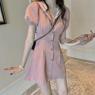 Puff-sleeve Sailor Collar Plain Dress