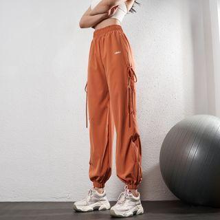 Elastic-waist Drawstring Lettering Sports Pants