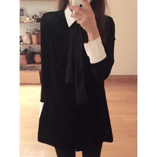 Tie-front Contrast-trim Velvet Minidress