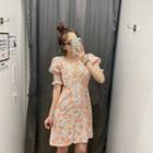 Puff-sleeve Open-back Buttoned Dress