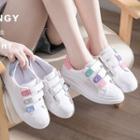 Color Panel Adhesive Strap Faux Leather Sneakers