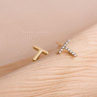 Non-matching Letter T Stud Earring