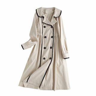 Double Breasted Contrast Trim Midi Coat Dress
