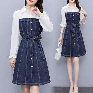 Denim Panel A-line Shirtdress