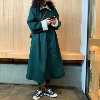 Fleece Collar A-line Midi Shirtdress Green - One Size