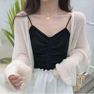 Plain Drawstring Knit Camisole Top