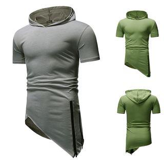 Short-sleeve Asymmetric Hooded T-shirt