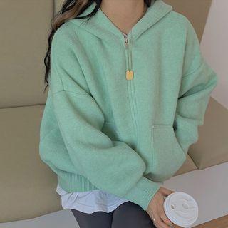 Plain Loose-fit Zip Hoodie