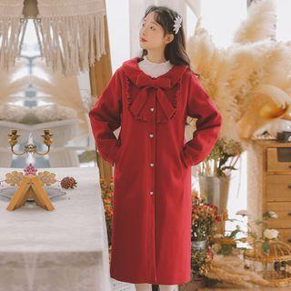 Ribbon Front Button-up Long Coat