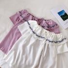 Flower Embroidered Off-shoulder Chiffon Short-sleeve Blouse