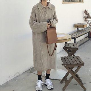 Long-sleeve Plain Loose-fit Knit Dress