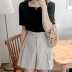 Square-neck Plain Blouse / Wide-leg Shorts