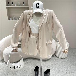 Set: Plain Blazer + High-waist Shorts White - One Size
