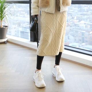 Wool Blend Midi Cable-knit Skirt