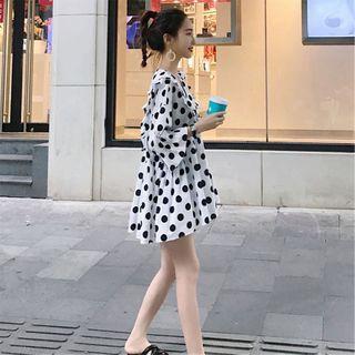 3/4-sleeve Polka-dot Loose-fit Blouse