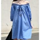 3/4-sleeve Off Shoulder Tunic Dress As Shown In Figure - One Size