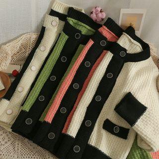 Colorblock Crew-neck Loose Cardigan