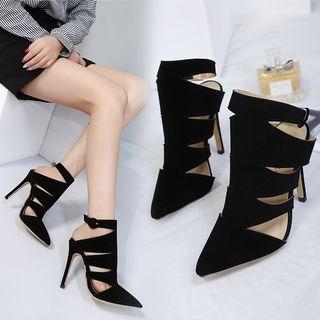 Cutout High-heel Velvet Pumps