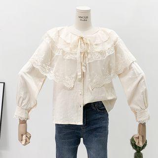 Layered Ribbon-neckline Lace Shirt