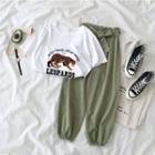 Set: Leopard Print Short-sleeve T-shirt + Harem Pants