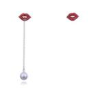 Non-matching Austrian Crystal Lips & Faux Pearl Dangle Earring 2-1845 - As Shown In Figure - One Size