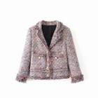 Tweed Fringed Trim Button Jacket