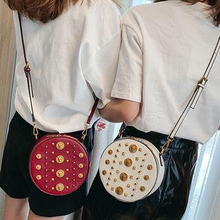 Studded Round Faux Leather Crossbody Bag