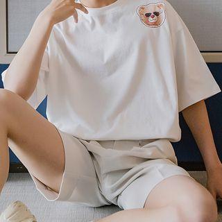 Bear Print Short-sleeve Oversize Tee