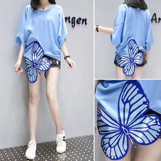 Batwing-sleeve Butterfly Embroidered Blouse