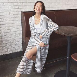 Pinstripe Long 3/4-sleeve Blouse