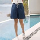 Drawcord-waist Denim Shorts Blue - One Size