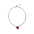 Heart-pendant Faux-pearl Necklace Red - One Size