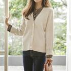 Metal-button Rib-knit Cardigan