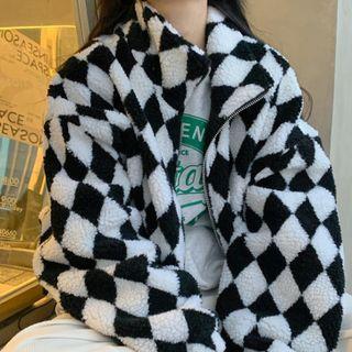 Long-sleeve Argyle Zip Faux Wool Jacket (various Designs)