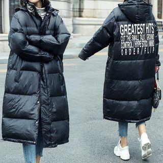 Lettering Hooded Padded Midi Coat