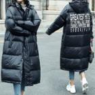 Lettering Hooded Padded Midi Coat