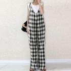 Plaid Wide-leg Jumper Pants Black - One Size