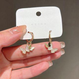 Rhinestone Butterfly Hoop Earring 1 Pair - Gold - One Size