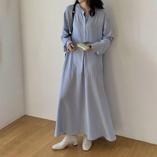 Long-sleeve Round Neck Ruffle Hem Shirtdress