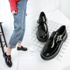 Faux Patent Leather Chunky Heel Loafers