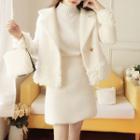 Set: Fleece-trim Loose-fit Jacket + A-line Skirt