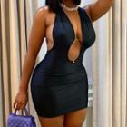Halter-neck Plunge Mini Bodycon Dress