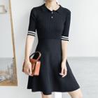 Collared A-line Knit Dress